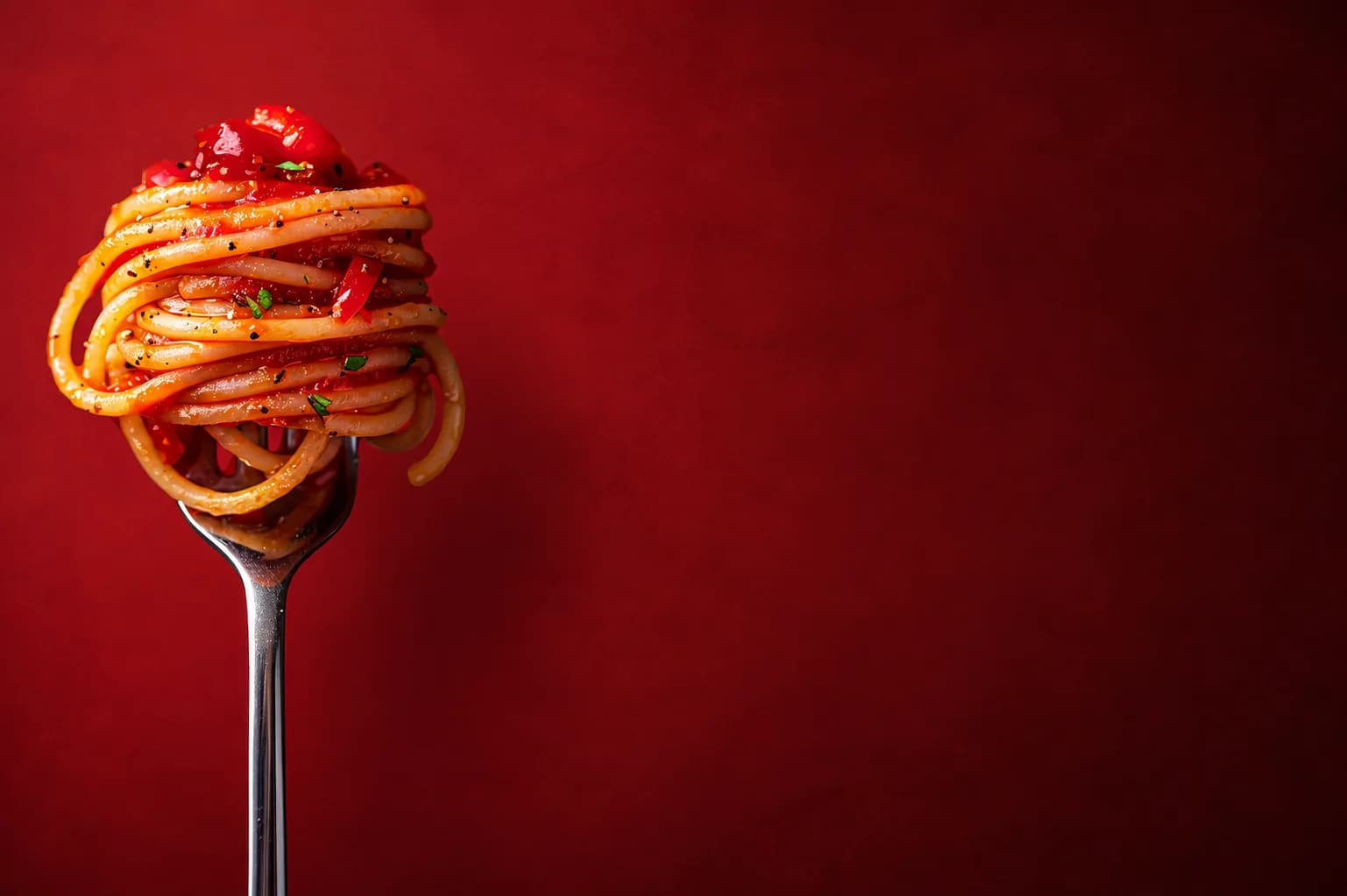 A fork twirled with spaghetti